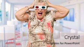  Presentation with man watching woman preparing vegetables - PPT theme featuring 3d animation film - shocked senior woman watching 3d background and a  colored foreground