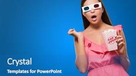  Presentation with man watching woman preparing vegetables - PPT layouts consisting of 3d animation film - shocked woman watching 3d movie background and a teal colored foreground