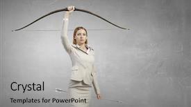  Presentation with archery - PPT theme having 3d archery - woman aiming her goal mixed background and a light gray colored foreground