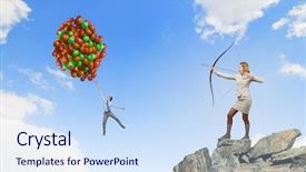  Presentation with archery - Presentation design featuring 3d archery - woman aiming her goal mixed background and a sky blue colored foreground