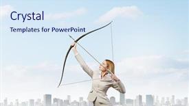  Presentation with archery - PPT theme having 3d archery - woman aiming her goal mixed background and a sky blue colored foreground