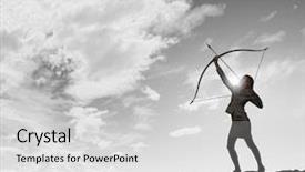  Presentation with archery - Audience pleasing slide deck consisting of 3d archery - woman aiming her goal mixed backdrop and a light gray colored foreground