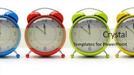  Presentation with bright colorful candy isolated - Cool new slide set with 3d arrows - four colorful alarm clocks isolated backdrop and a mint green colored foreground