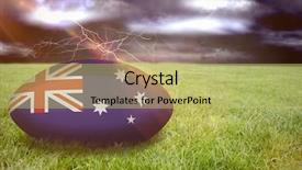  Presentation with lightning - Slides consisting of 3d australia rugby ball against stormy sky over field with lightning background and a yellow colored foreground