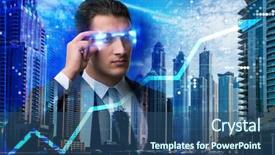  Presentation with stock trading - Colorful presentation enhanced with 3d bar chart - businessman in stock trading concept backdrop and a ocean colored foreground