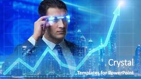  Presentation with stock trading - Slide deck having 3d bar chart - businessman in stock trading concept background and a teal colored foreground