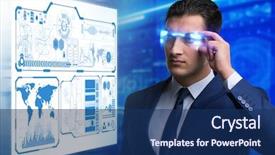  Presentation with trading - Presentation design consisting of 3d bar chart - businessman in virtual trading concept background and a ocean colored foreground