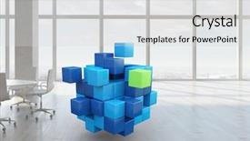  Presentation with cube - Presentation theme consisting of 3d blue - cube in modern office background and a light gray colored foreground