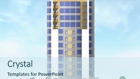  Presentation with city - Colorful presentation theme enhanced with 3d building construction - 3d model of city house backdrop and a sky blue colored foreground