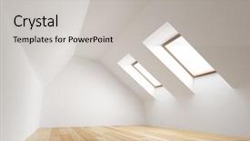  Presentation with windows - Beautiful PPT layouts featuring 3d building construction - empty new room with mansard backdrop and a light gray colored foreground