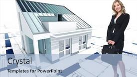  Presentation with house - Amazing PPT theme having 3d building construction - fine 3d image of modern backdrop and a light blue colored foreground