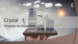  Presentation with construction design - PPT theme having 3d building construction - mini city design mixed media background and a light gray colored foreground