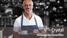  Presentation with food - Colorful PPT layouts enhanced with 3d cakes - portrait of male owner holding backdrop and a  colored foreground