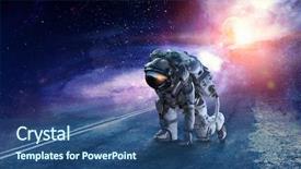  Presentation with astronaut - PPT layouts featuring 3d character - astronaut starting to run mixed background and a ocean colored foreground