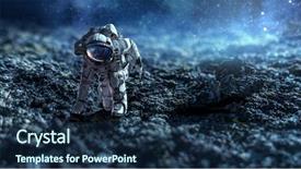  Presentation with astronaut - Beautiful PPT theme featuring 3d character - astronaut starting to run mixed backdrop and a navy blue colored foreground