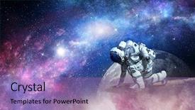  Presentation with astronaut - Presentation featuring 3d character - astronaut starting to run mixed background and a light blue colored foreground