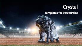  Presentation with astronaut - Colorful slide set enhanced with 3d character - astronaut starting to run mixed backdrop and a black colored foreground