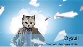  Presentation with elegant business social media - Audience pleasing PPT theme consisting of 3d character - cat in business suit mixed backdrop and a light blue colored foreground