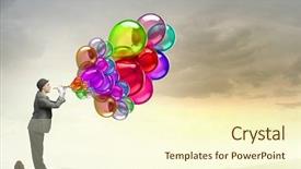  Presentation with comedian - Beautiful slide deck featuring 3d character - comedian man play fife mixed backdrop and a cream colored foreground