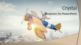  Presentation with plane - Colorful theme enhanced with 3d character - girl flying old plane mixed backdrop and a light gray colored foreground