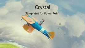  Presentation with plane flying in everest - Amazing PPT theme having 3d character - girl flying old plane mixed backdrop and a light gray colored foreground