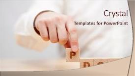  Presentation with wooden building blocks - Cool new PPT theme with 3d character - hand and word pdca plan backdrop and a lemonade colored foreground