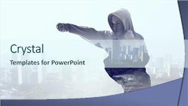  Presentation with give - Cool new PPT layouts with 3d character - never give up your dream backdrop and a sky blue colored foreground