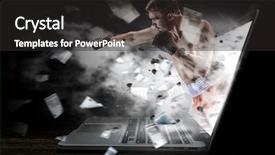  Presentation with play - PPT theme featuring 3d character - play it online mixed media background and a dark gray colored foreground