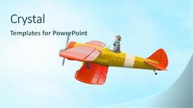  Presentation with airplane - Theme enhanced with 3d character - woman in drawn airplane mixed background and a cool aqua colored foreground