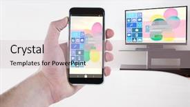  Presentation with phone - PPT layouts consisting of 3d crystal graphics - cropped hand holding mobile phone background and a lemonade colored foreground