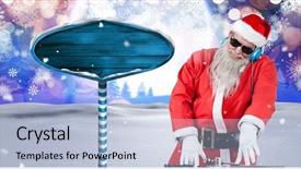  Presentation with rustic wood wooden frame - Beautiful PPT theme featuring 3d crystal graphics - digital composite of santa dj backdrop and a light blue colored foreground