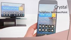  Presentation with smartphone - Colorful theme enhanced with 3d crystal graphics - female hand holding a smartphone backdrop and a sky blue colored foreground