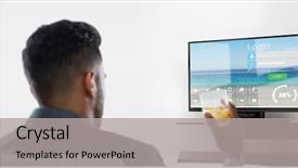  Presentation with whisky - Colorful PPT theme enhanced with 3d crystal graphics - rear view of businessman holding backdrop and a light gray colored foreground