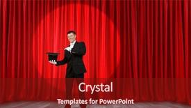  Presentation with magic - Presentation theme featuring 3d curtain - businessman demonstrating magic mixed media background and a tawny brown colored foreground