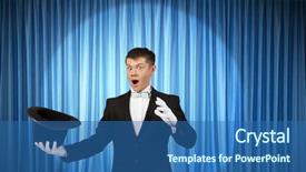  Presentation with curtain - Beautiful presentation theme featuring 3d curtain - businessman demonstrating magic mixed media backdrop and a ocean colored foreground