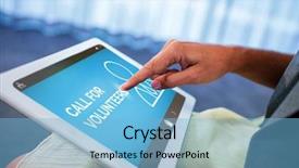  Presentation with human - PPT layouts featuring 3d curtain - call for volunteers text background and a light blue colored foreground