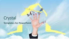  Presentation with hand tools - Amazing slides having 3d curtain - digital composite of digital composite backdrop and a sky blue colored foreground