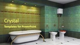  Presentation with obesity cartoon feet on bathroom - Slide set consisting of 3d curtain - ethnic bathroom interior background and a tawny brown colored foreground