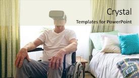  Presentation with virtual reality - Presentation design featuring 3d curtain - front view of senior caucasian background and a soft green colored foreground