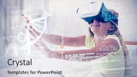  Presentation with virtual reality - Slide set consisting of 3d curtain - illustration of dna against girl background and a white colored foreground