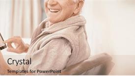  Presentation with senior smart home - Slide deck enhanced with 3d curtain - portrait of senior man using background and a coral colored foreground