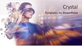  Presentation with virtual reality - Theme having 3d dark colours - digital composite of woman background and a  colored foreground