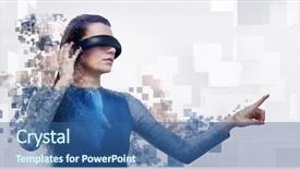  Presentation with artificial intelligence virtual reality - Slide deck enhanced with 3d dark colours - digital composite of woman background and a  colored foreground