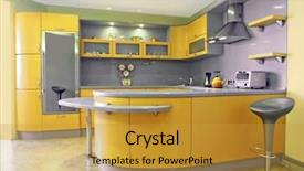  Presentation with yellow - Presentation theme with 3d design - yellow kitchen interior background and a gold colored foreground