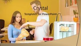  Presentation with product - Beautiful presentation design featuring 3d developers discussing over product backdrop and a gold colored foreground