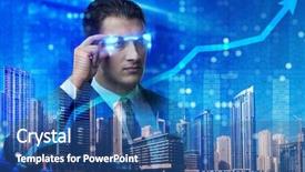  Presentation with stock trading - Slide deck consisting of 3d diagram - businessman in stock trading concept background and a ocean colored foreground