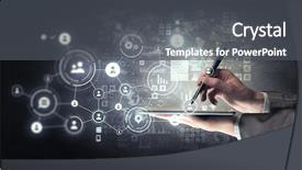  Presentation with social inequality concept - Colorful slides enhanced with 3d elements - concept of social connection technologies backdrop and a dark gray colored foreground