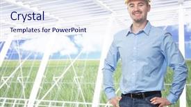  Presentation with engineering desk of civil engineer - Colorful slides enhanced with 3d engineering - portrait of young engineer backdrop and a sky blue colored foreground