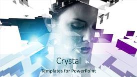  Presentation with kindergarten shapes - Amazing slide deck having 3d face - attractive brunette beauty with 3d backdrop and a sky blue colored foreground