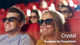  Presentation with movie theater - Presentation theme having 3d face - cinema entertainment and people concept background and a tawny brown colored foreground
